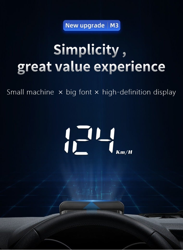 Advanced M3 Car Head-Up Display with Multi-function OBD2 Interface, Real-Time Speed, RPM, Voltage, and Fatigue Driving Alerts - Image 2